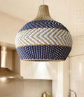 Rattan Round Pendant Light in Beige, Blue and White