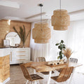Rattan Layered Pendant Light in Beige-1