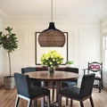 Rattan Round Pendant Light in Black and Camel Brown