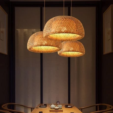 Rattan Dome Pendant Light in Beige-1
