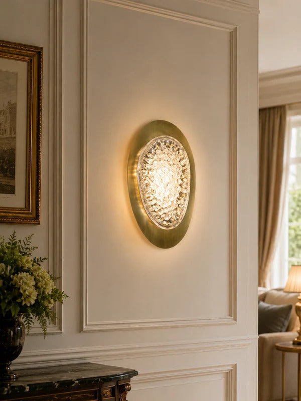 Modern Wall Sconce with Textured Crystal Acrylic Brass Gold Brushed Stainless Steel Wall Light