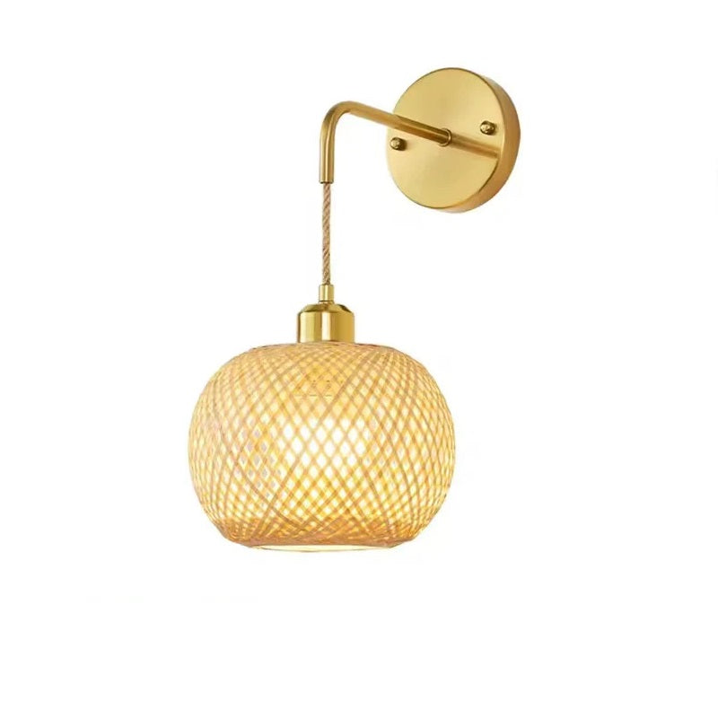 Rattan Wall Lamp in Beige and Gold
