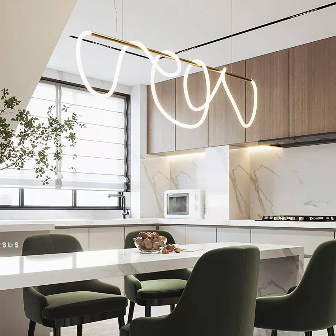 Modern Linear LED Pendant Light with Flowing Silica Tube Stainless Steel Hanging Light
