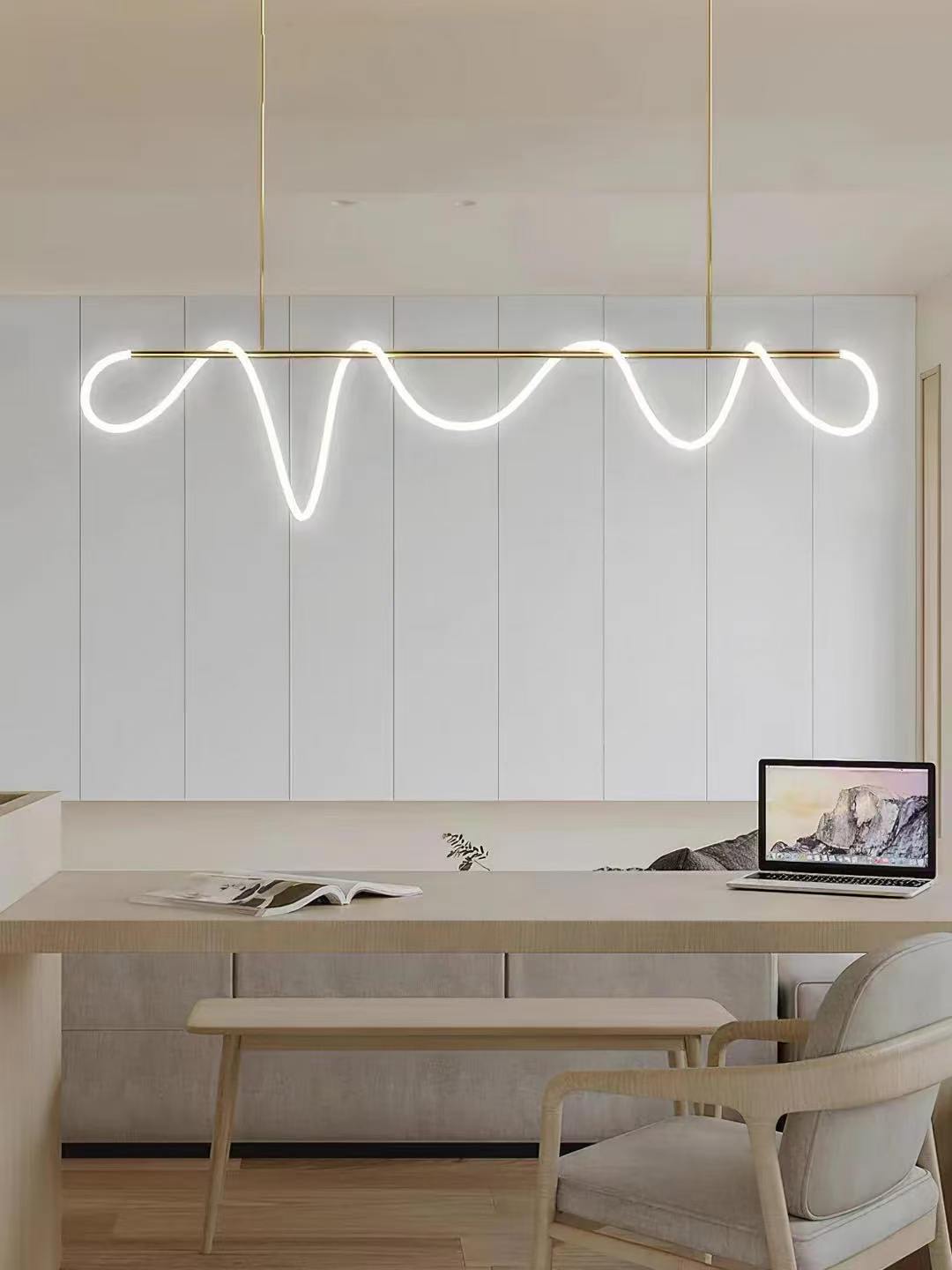 Modern Linear LED Pendant Light with Flowing Silica Tube Stainless Steel Hanging Light