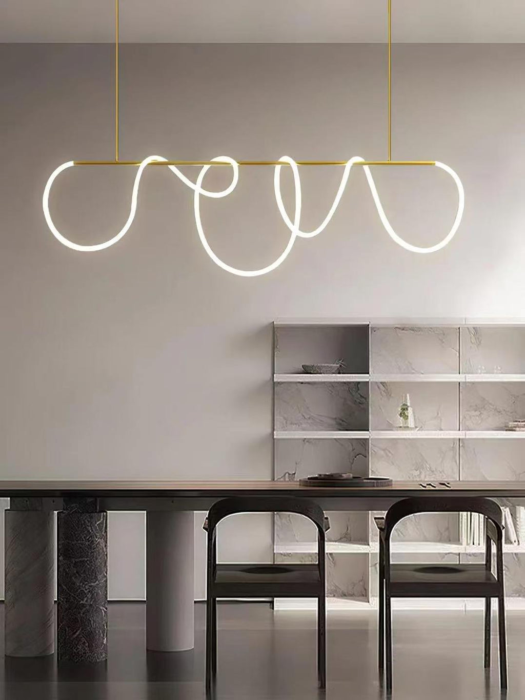 Modern Linear LED Pendant Light with Flowing Silica Tube Stainless Steel Hanging Light