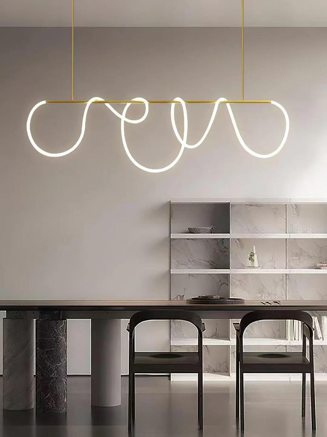 Modern Linear LED Pendant Light with Flowing Silica Tube Stainless Steel Hanging Light