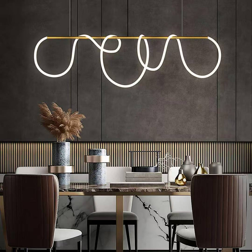 Modern Linear LED Pendant Light with Flowing Silica Tube Stainless Steel Hanging Light