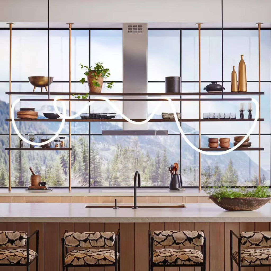 Modern Linear LED Pendant Light with Flowing Silica Tube Stainless Steel Hanging Light