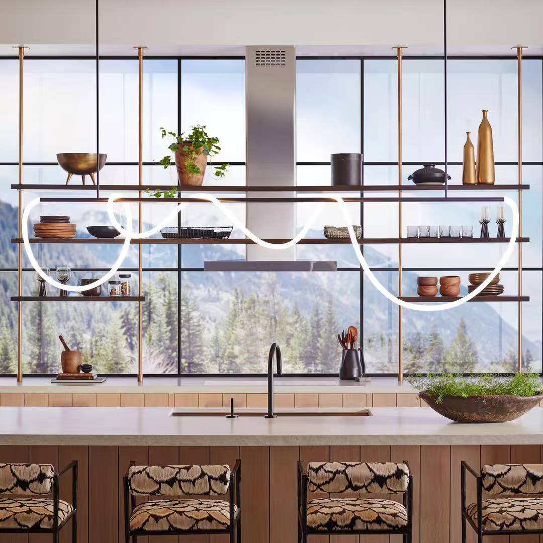 Modern Linear LED Pendant Light with Flowing Silica Tube Stainless Steel Hanging Light