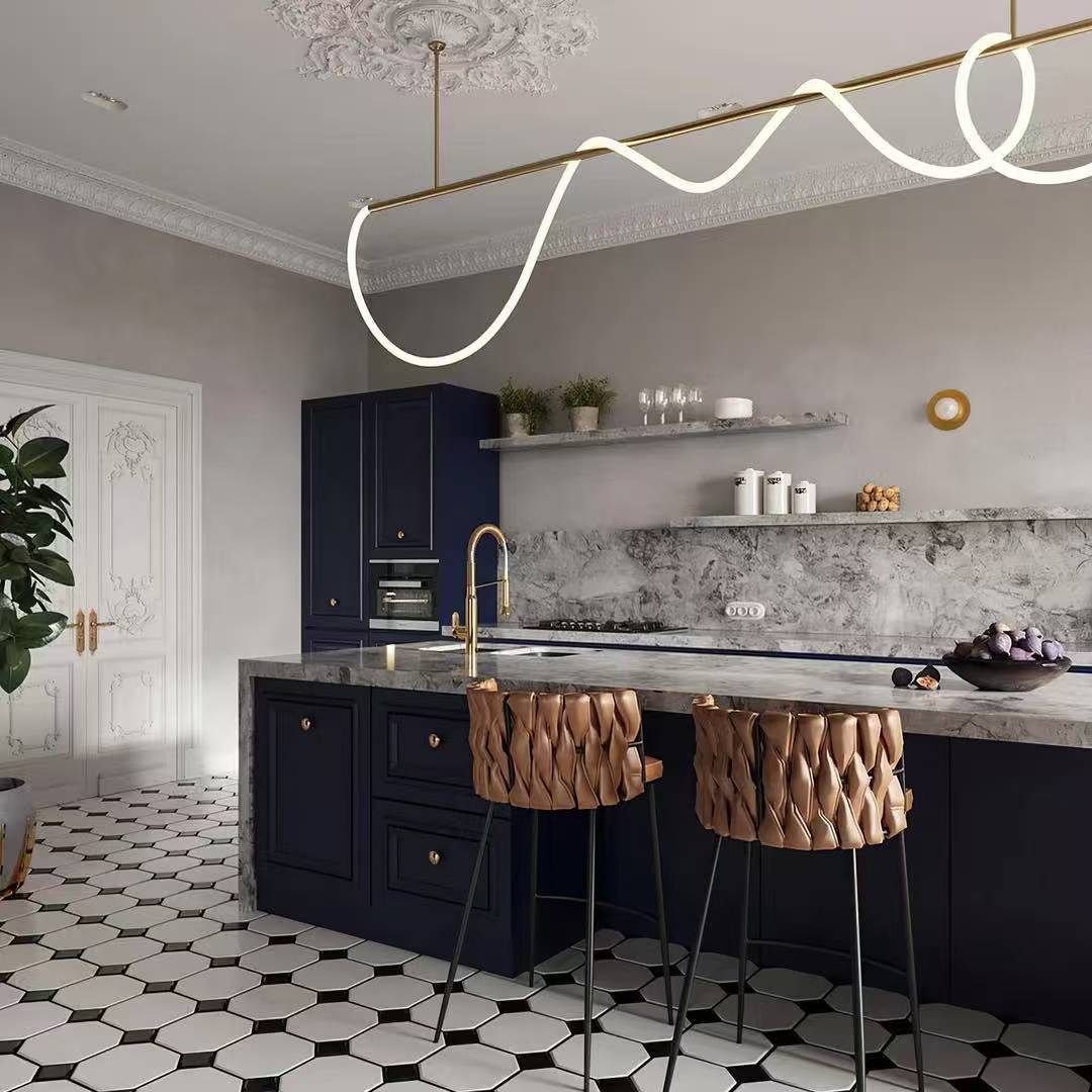Modern Linear LED Pendant Light with Flowing Silica Tube Stainless Steel Hanging Light