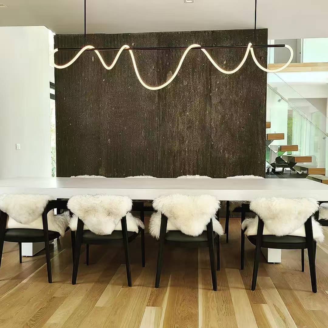 Modern Linear LED Pendant Light with Flowing Silica Tube Stainless Steel Hanging Light