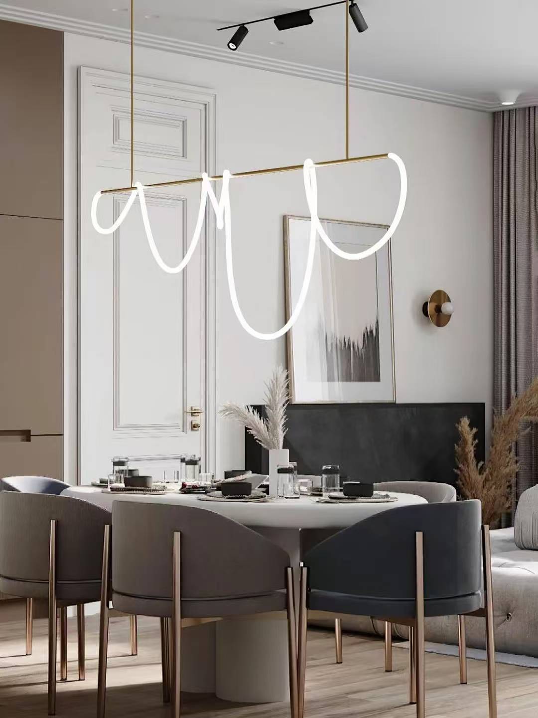 Modern Linear LED Pendant Light with Flowing Silica Tube Stainless Steel Hanging Light