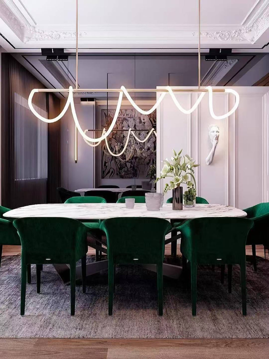 Modern Linear LED Pendant Light with Flowing Silica Tube Stainless Steel Hanging Light
