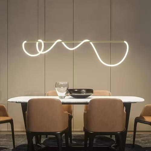 Modern Linear LED Pendant Light with Flowing Silica Tube Stainless Steel Hanging Light