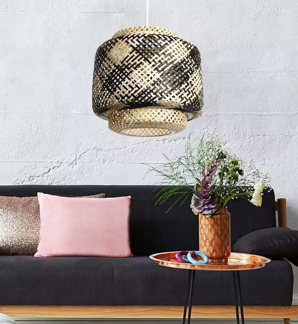 Rattan Layered Pendant Light in Beige and Brown-1