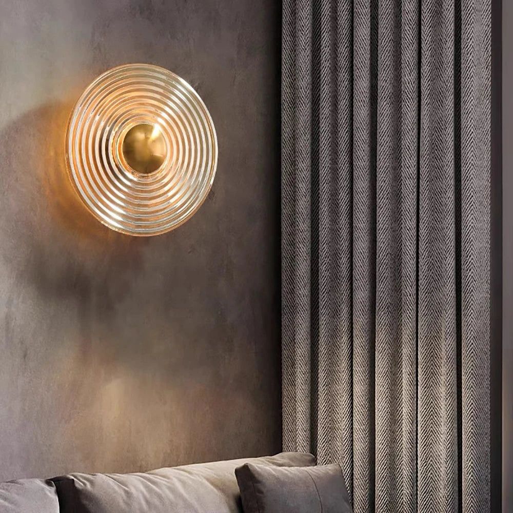 Modern Amber Glass Wall Sconce Brass Gold Brushed Stainless Steel LED Wall Light 10W Fixed