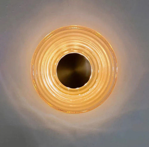 Modern Amber Glass Wall Sconce Brass Gold Brushed Stainless Steel LED Wall Light 10W Fixed