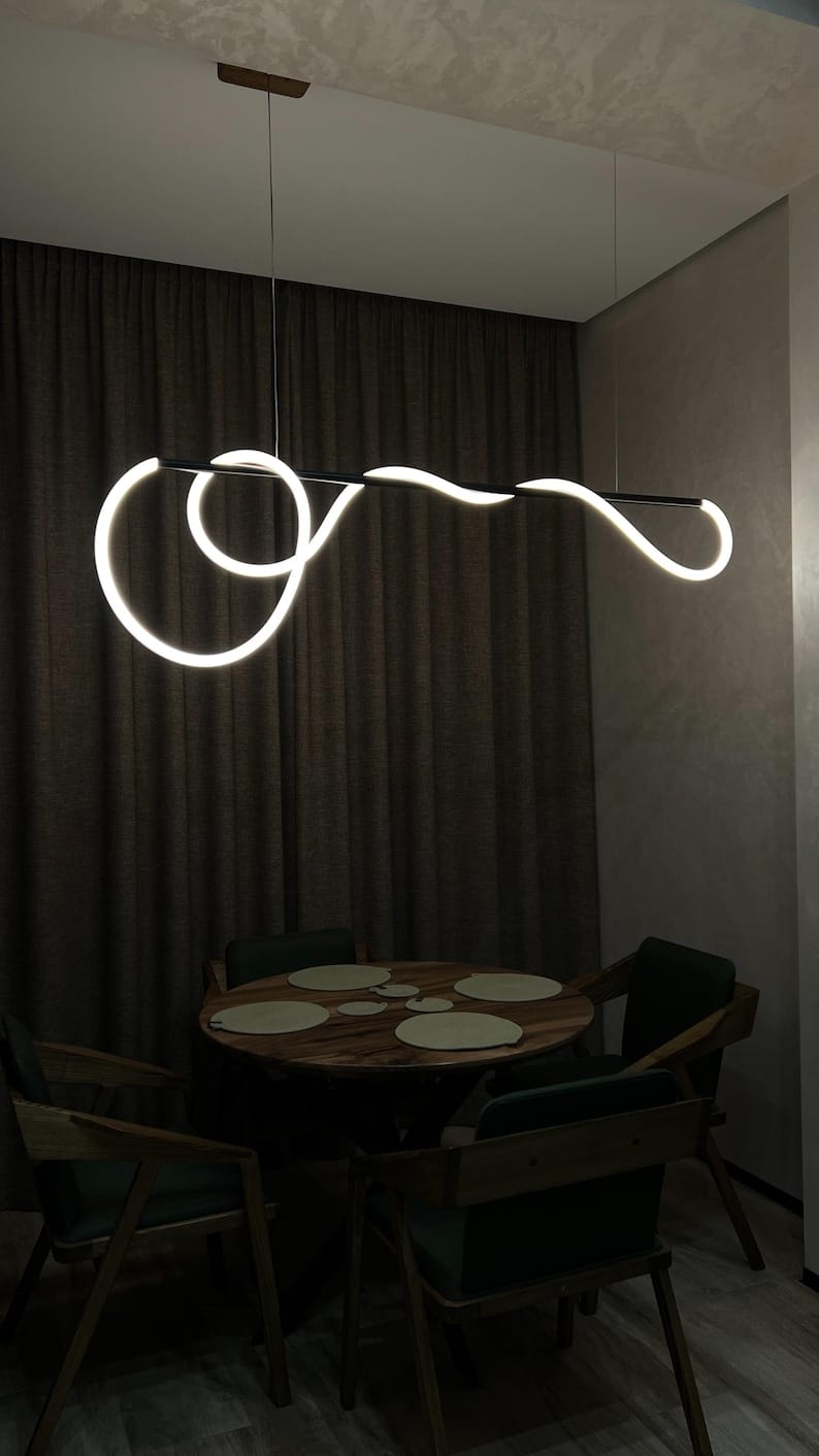 Modern Linear LED Pendant Light with Flowing Silica Tube Stainless Steel Hanging Light