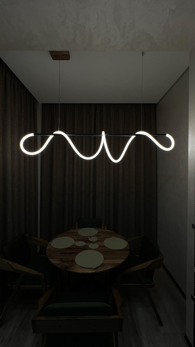 Modern Linear LED Pendant Light with Flowing Silica Tube Stainless Steel Hanging Light