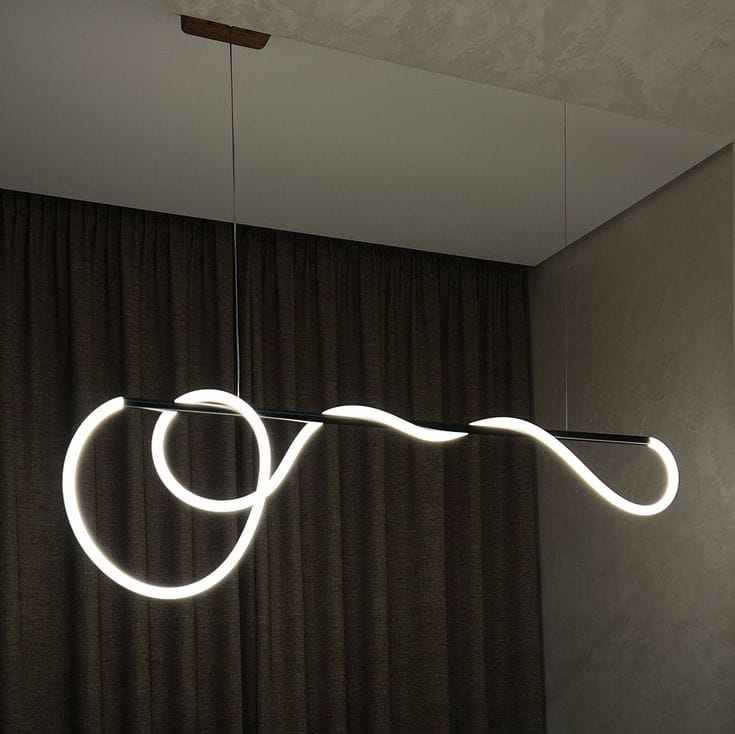 Modern Linear LED Pendant Light with Flowing Silica Tube Stainless Steel Hanging Light