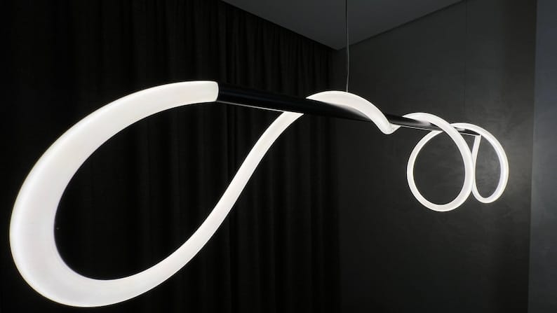 Modern Linear LED Pendant Light with Flowing Silica Tube Stainless Steel Hanging Light