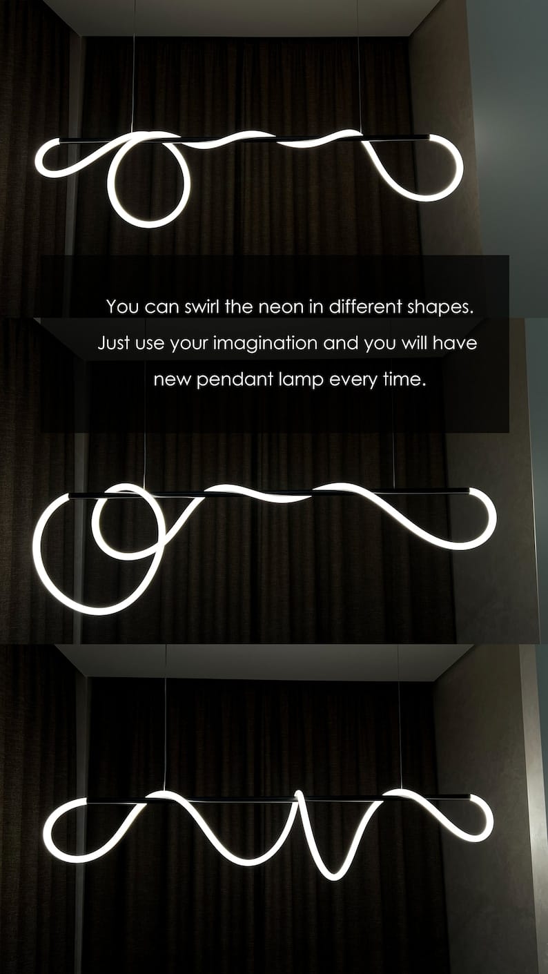 Modern Linear LED Pendant Light with Flowing Silica Tube Stainless Steel Hanging Light