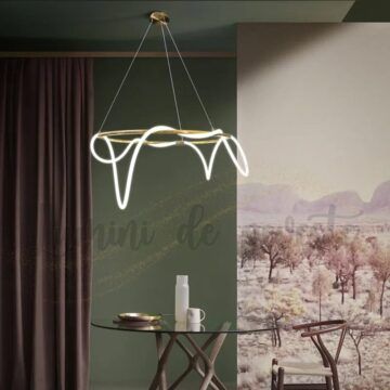 Modern LED Ring Chandelier with Flowing Silica Tube Stainless Steel Pendant Light Fixed LED