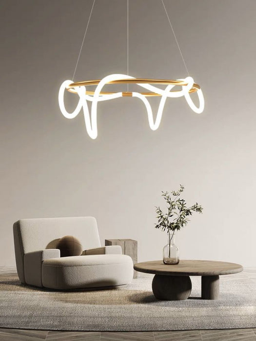 Modern LED Ring Chandelier with Flowing Silica Tube Stainless Steel Pendant Light Fixed LED