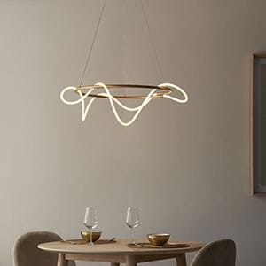Modern LED Ring Chandelier with Flowing Silica Tube Stainless Steel Pendant Light Fixed LED