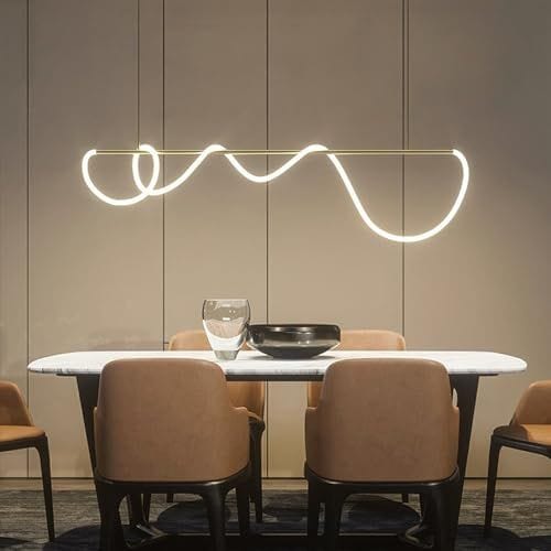 Modern Linear LED Pendant Light with Flowing Silica Tube Stainless Steel Hanging Light