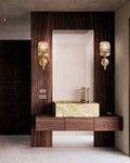 Ribbed Wall Sconce in Gold and Amber