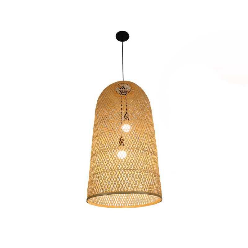 Rattan Long Pendant Light in Beige